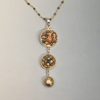 Victorian Three Button Drop Necklace set in Sterling Silver Pendant w/pyrite Stone necklace