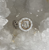 Victorian Czech Glass Button Ring set in Sterling Silver Size 7.5