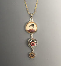 Victorian Three Button Drop Necklace set in Sterling Silver Pendant w/ labradorite Stone necklace
