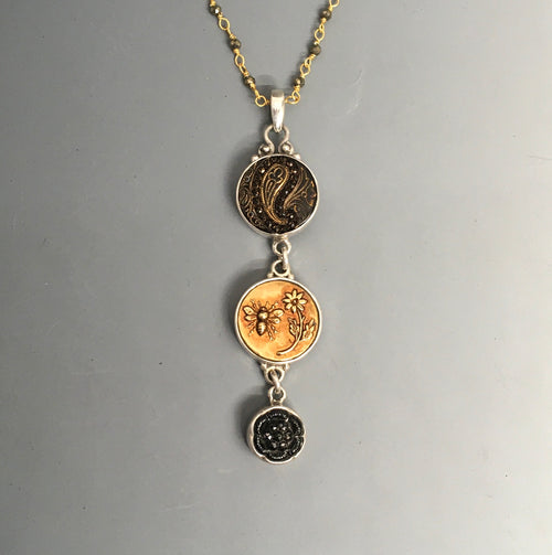 Victorian Jewels Three Button Drop set in Sterling Silver Pendant w/ Spinel Rosary necklace