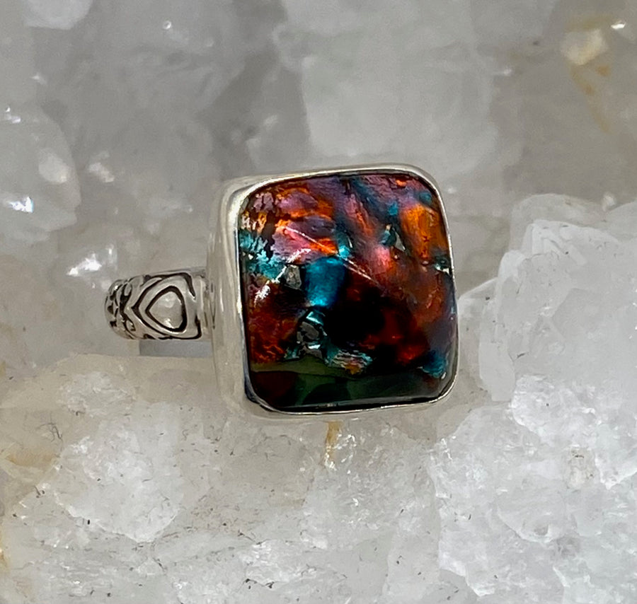 Antique Button Leo Popper From NYC Button Factory late 1800s set in Sterling Silver Ring Size 8.5