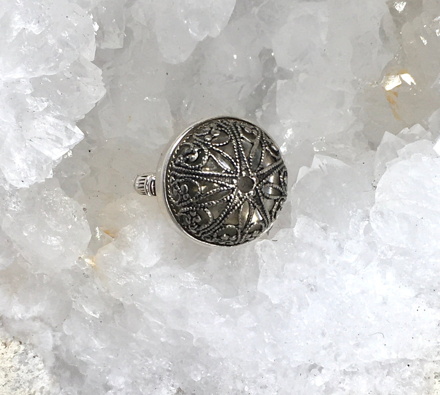 Victorian Domed Filigree Twinkle Metal Button set in Sterling silver Ring Size 8
