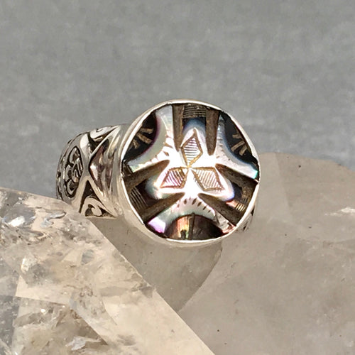 Carved Victorian Tinted Pearl Ring Size 7.5