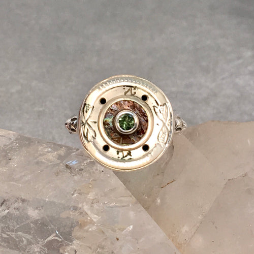 Carved Victorian Pearl w/ Steel facet accent &Tourmaline Center Ring Size 7.5