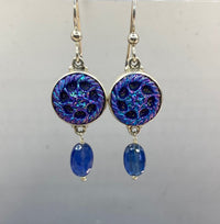 Luster Glass Button Earrings w/ Kyanite Stone Accent set in Sterling Silver