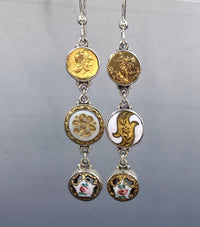 Victorian Assymetrical Button Earrings set in Sterling Silver
