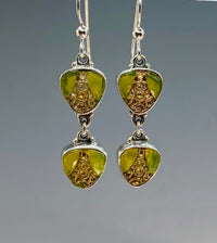 Czech Glass Double Button earring set in Sterling Silver