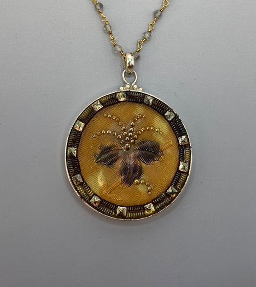 Victorian Large Lacy Czech Glass Button Set in Sterling Silver With Facet Labradorite Chain