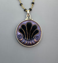 Victorian Velvet Perfume Metal Button Shell design set in Sterling Silver w/ Black Spinnel Rosary