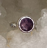 Antique Hand Painted Floral Enamel Button set in Sterling Silver Ring Size 7