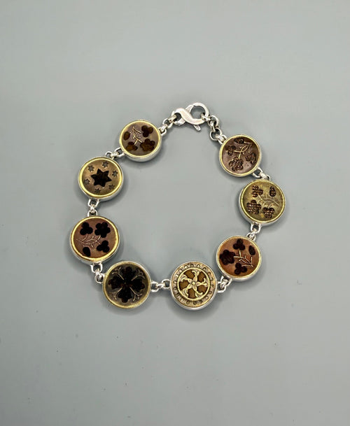 Victorian Burgundy Velvet Perfume Buttons set in Sterling Silver Bracelet 8-1/4"