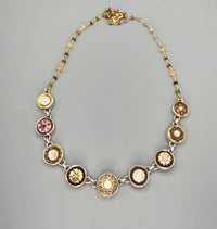 Victorian Tinted Carved Shell w/ Steel Center 9 Button set in Sterling Silver Necklace 18-20"