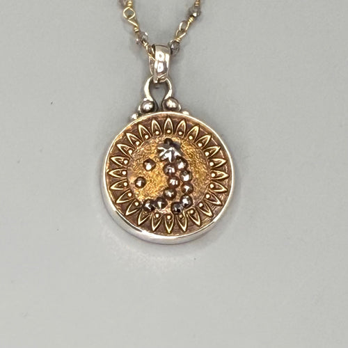 Victorian Metal with Steel Facet Stars Necklace set in Sterling Silver w/ 19" Facet Laboradite & Gold Rosary Accent