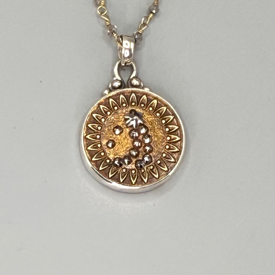 Victorian Metal with Steel Facet Stars Necklace set in Sterling Silver w/ 19" Facet Laboradite & Gold Rosary Accent