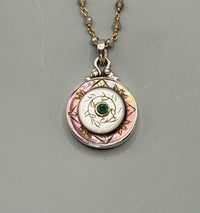 Victorian Tinted Carved Shell w/ Tourmaline Center set in Sterling Silver With Facet Labradorite 18" Necklace