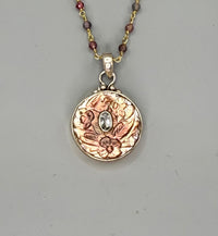 Victorian Carved Shell Aquamarine Center set in Sterling Silver Accented With Facet Saphire & Gold 18" Necklace