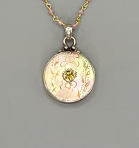 Victorian Tinted Carved Shell w/ Tourmaline Center set in Sterling Silver With Facet Pink Quartz & Gold 18" Necklace