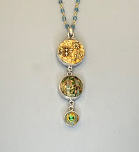 Victorian 3 Button Drop Necklace set in Sterling Silver w/ Apetite facet stone Necklace Accent