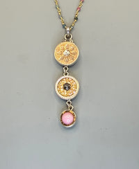 Victorian 3 Button Drop Necklace set in Sterling Silver w/Tourmaline facet stone Necklace Accent