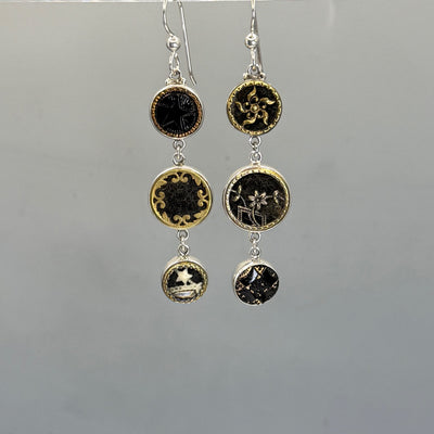Asymmetrical Victorian Button Earrings set in Sterling Silver