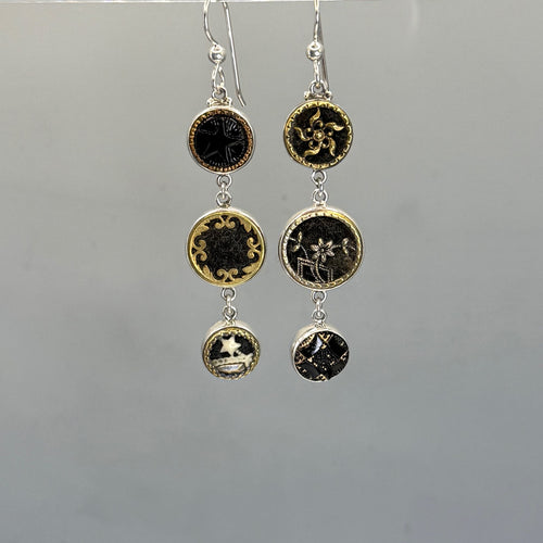 Asymmetrical Victorian Button Earrings set in Sterling Silver