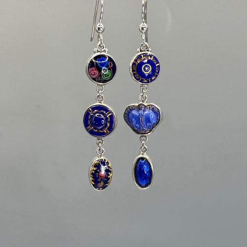 Asymmetrical Victorian Button Earrings set in Sterling Silver