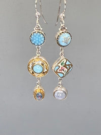 Asymmetrical Victorian Button Earrings set in Sterling Silver