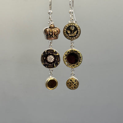Asymmetrical Victorian Button Earrings set in Sterling Silver