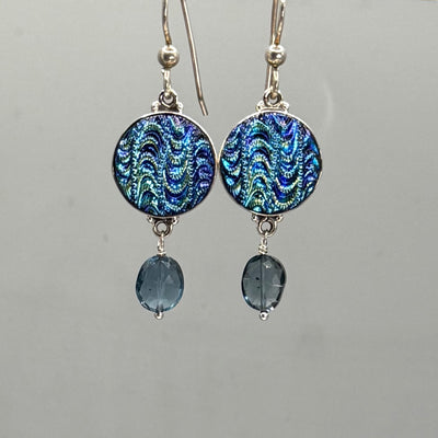 Vicntage Luster Button Earrings set in Sterling Silver w/ Topaz Facet Stone Accent