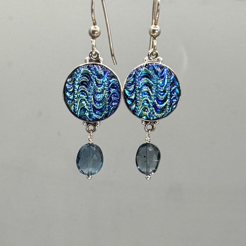 Vicntage Luster Button Earrings set in Sterling Silver w/ Topaz Facet Stone Accent