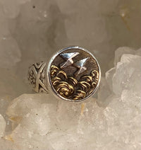 Victorian European Picture Metal Lightening Bolt Steel Facet Design Button set in Sterling Silver Ring Size 7-1/4