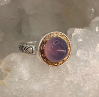 Victorian Gem Stone Chalcedony in Metal Button Set in Sterling Silver Ring Size 6-3/4