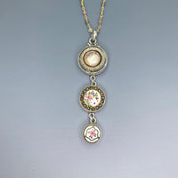 Victorian Three Button Drop Set in Sterling Silver Accented with Garnet Facet Rosary Necklace