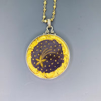 Victorian Picture Metal Tinted Shooting Star set in Sterling silver Pendant w/ Pyrrite Necklace