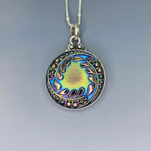 Victorian Czech Lustered Glass Button Set in Sterling Silver With Sterling Silver Satellite Chain