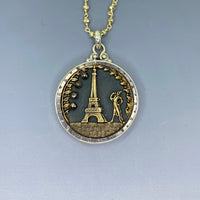 Victorian Picture Metal Eiffel Tower set in Sterling silver Pendant w/ Pyrrite Facet 22" Necklace