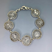 Early 1900s Czech Republic Silver Luster Glass Buttons set in Sterling Silver Bracelet