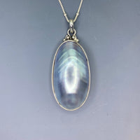 Victorian Grey Shell Button set in Sterling silver w/ Sterling silver Necklace