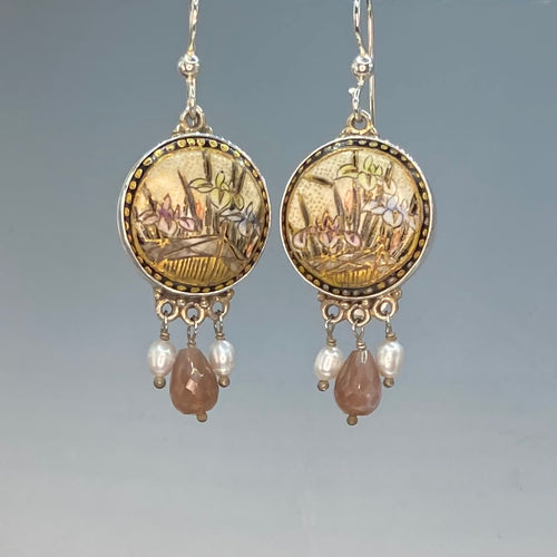 Satsuma set in Sterling Silver w/ Black Moonstone Facet Stone & Pearl Drop Accent