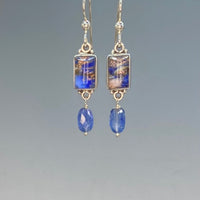 Leo Popper Glass Button Earrings w/ Facet Kyanite Stone Accent set in Sterling Silver