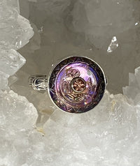Victorian Tinted Carved Shell w/Tourmaline Center Set in Sterling Silver Ring Size 8