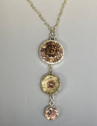 Victorian Three Button Drop Glass and Shell Buttons Set in Sterling Silver w.Labradorite Stone Rosary Accent