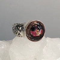 Victorian Glass Pink Button set In Sterling Silver Ring Size 7