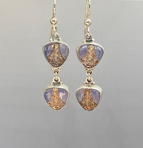 Czech Glass Double Button earring set in Sterling Silver
