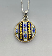 Victorian Hand Painted Enamel Button Set in Sterling Silver With Sterling Satellite Chain