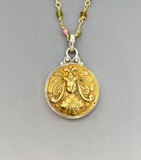 Victorian Picture Image of Woman Button set in Sterling Silver w/ Facet Saphire Rosary
