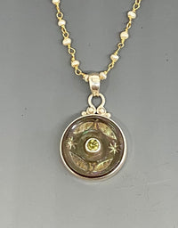 Victorian Carved Shell Button w/ Tourmaline Stone Center set in Sterling Silver w/ Stone Rosary Accent
