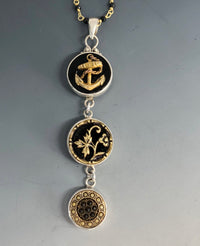 Victorian Three Button Drop Victorian Buttons from the late 1800s set in Sterling Silver Pendant with Spinnel Facet Accent.