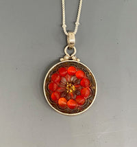 Victorian Red Lacy Button set in Sterling silver w/ Sterling Silver Necklace