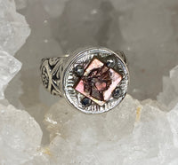 Victorian Carved Pearl Cameo w/Steel Facet accent set in Sterling Silver Ring Size 7.5
